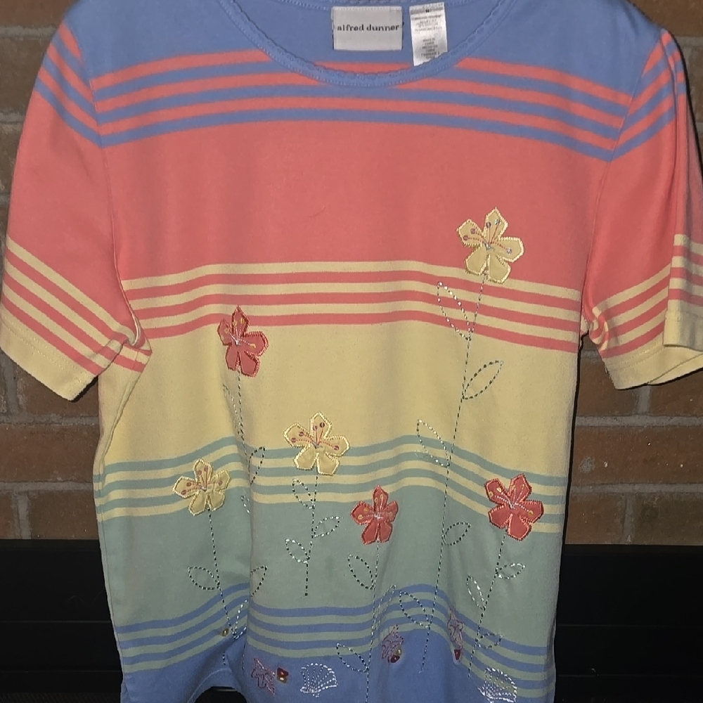Alfred Dunner Pink and Blue Short Sleeve Tee
